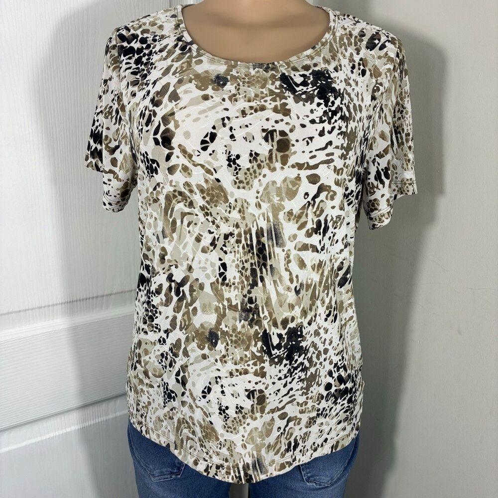 Michael Kors womens Top Sz PL  Animal Print Stretch Short Sleeve Office School